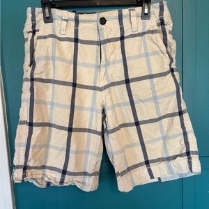 American Eagle Outfitters Men's Plaid Shorts  Navy and Cream Size 31 100% Cotton